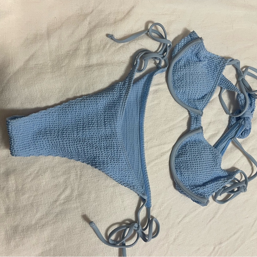 SHEIN Light Blue Textured Bikini